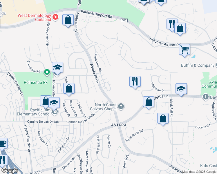 map of restaurants, bars, coffee shops, grocery stores, and more near 6606 Daylily Drive in Carlsbad