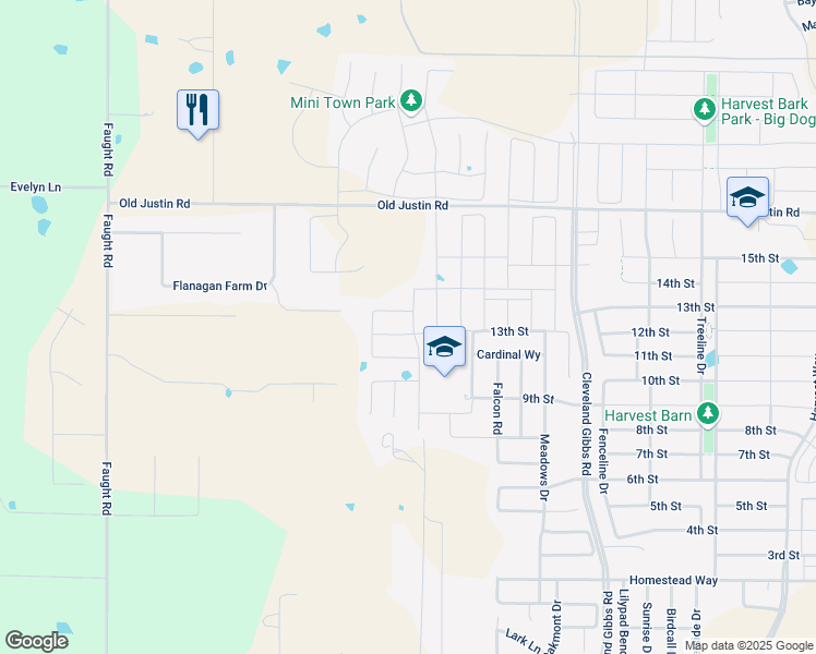 map of restaurants, bars, coffee shops, grocery stores, and more near 2313 13th Street in Argyle