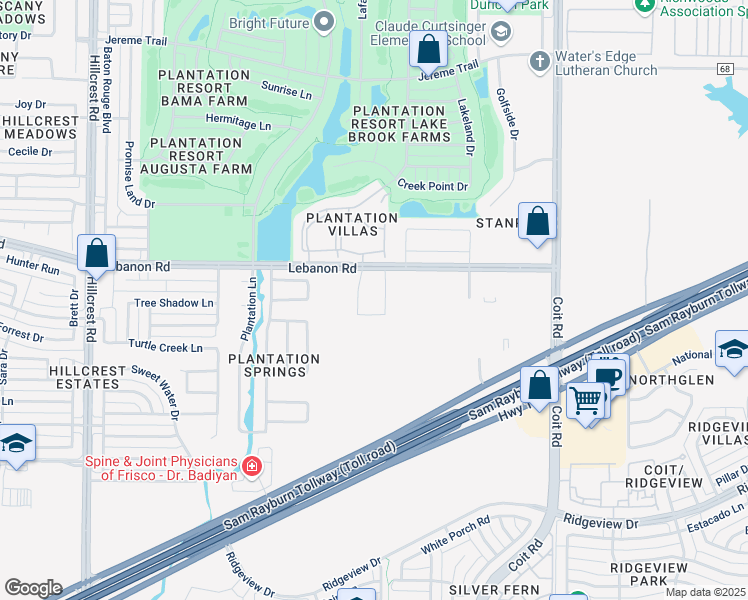 map of restaurants, bars, coffee shops, grocery stores, and more near 11777 Lebanon Road in Frisco