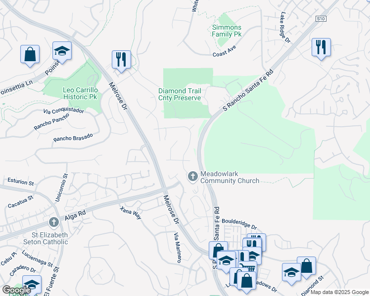 map of restaurants, bars, coffee shops, grocery stores, and more near 1822 Redwing Street in San Marcos