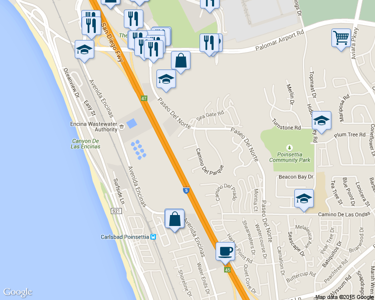 map of restaurants, bars, coffee shops, grocery stores, and more near 817 Caminito Del Reposo in Carlsbad