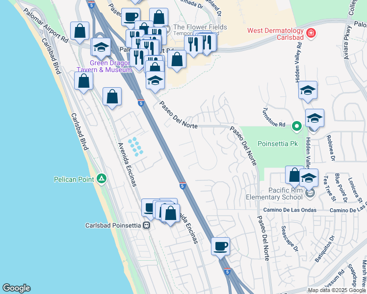 map of restaurants, bars, coffee shops, grocery stores, and more near 817 Caminito Del Reposo in Carlsbad