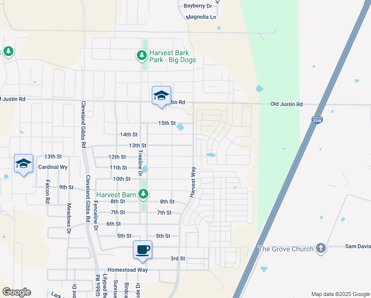 map of restaurants, bars, coffee shops, grocery stores, and more near 1216 13th Street in Argyle