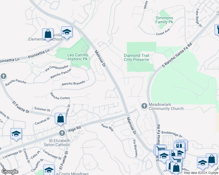 map of restaurants, bars, coffee shops, grocery stores, and more near 6448 Terraza Portico in Carlsbad