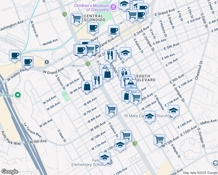 map of restaurants, bars, coffee shops, grocery stores, and more near 420 West 6th Avenue in Escondido