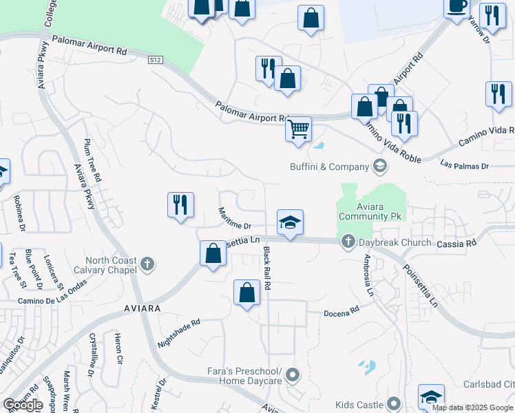 map of restaurants, bars, coffee shops, grocery stores, and more near 1521 Martingale Court in Carlsbad
