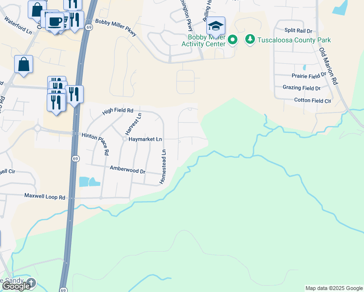 map of restaurants, bars, coffee shops, grocery stores, and more near 529 Haymarket Lane in Tuscaloosa