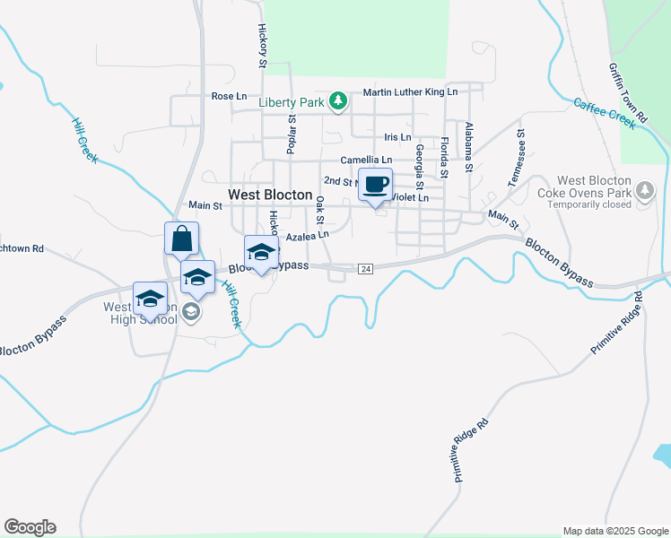 map of restaurants, bars, coffee shops, grocery stores, and more near 465 Fern Lane in West Blocton