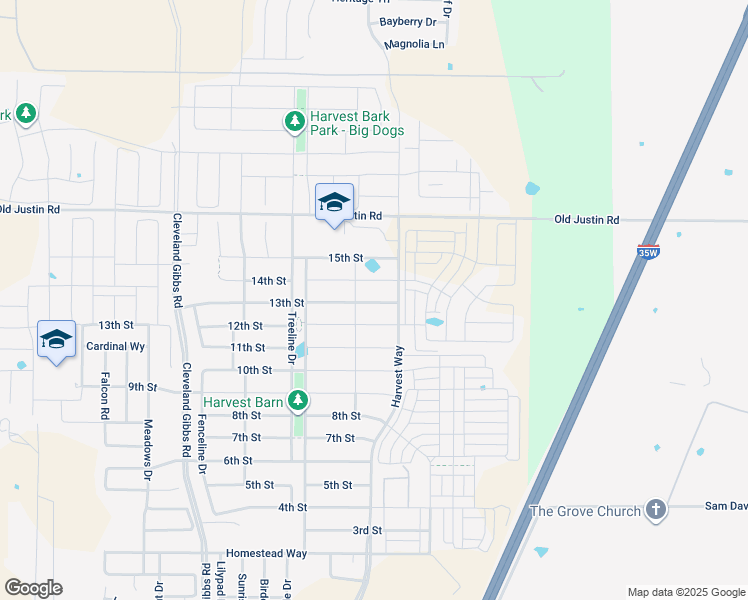 map of restaurants, bars, coffee shops, grocery stores, and more near 1216 13th Street in Argyle