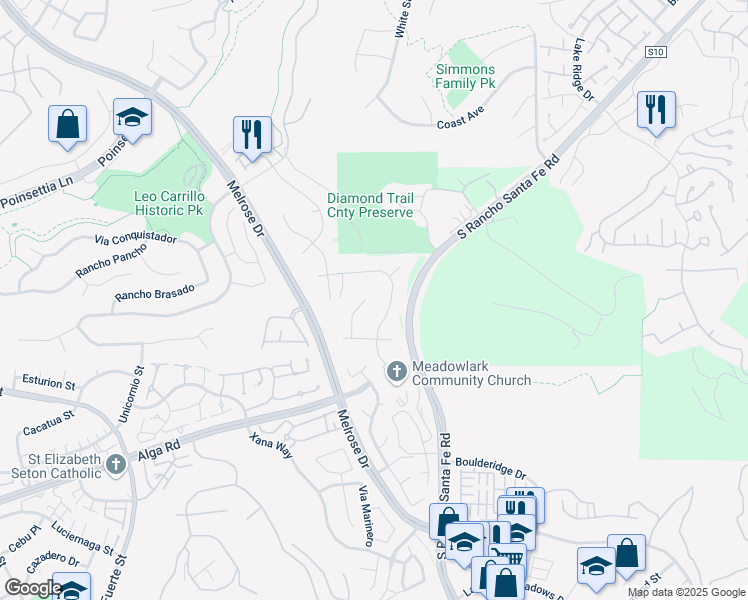 map of restaurants, bars, coffee shops, grocery stores, and more near 1803 Towhee Street in San Marcos