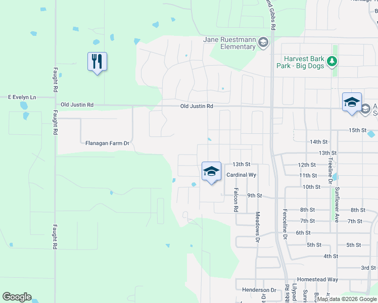 map of restaurants, bars, coffee shops, grocery stores, and more near 1100-1198 Old Justin Road in Northlake