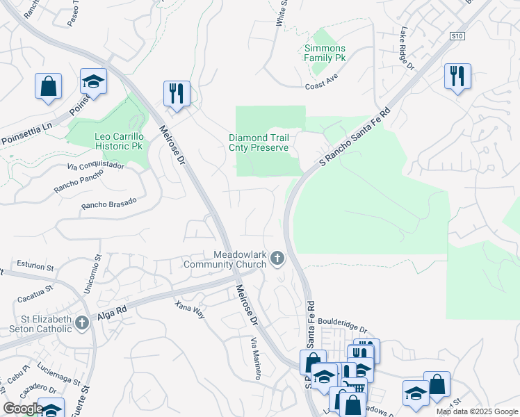 map of restaurants, bars, coffee shops, grocery stores, and more near 1803 Towhee Street in San Marcos