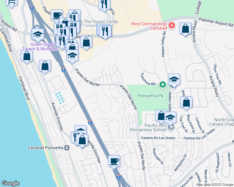 map of restaurants, bars, coffee shops, grocery stores, and more near 908 Caminito Madrigal in Carlsbad