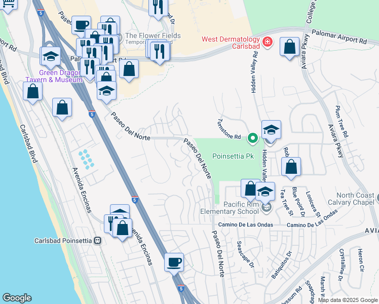 map of restaurants, bars, coffee shops, grocery stores, and more near 912 Caminito Madrigal in Carlsbad