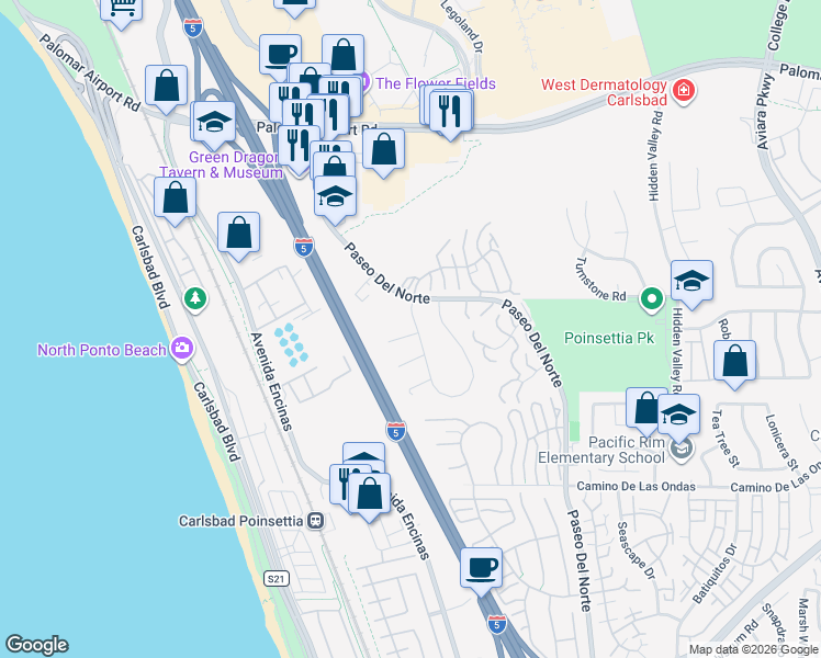 map of restaurants, bars, coffee shops, grocery stores, and more near 826 Caminito Del Reposo in Carlsbad