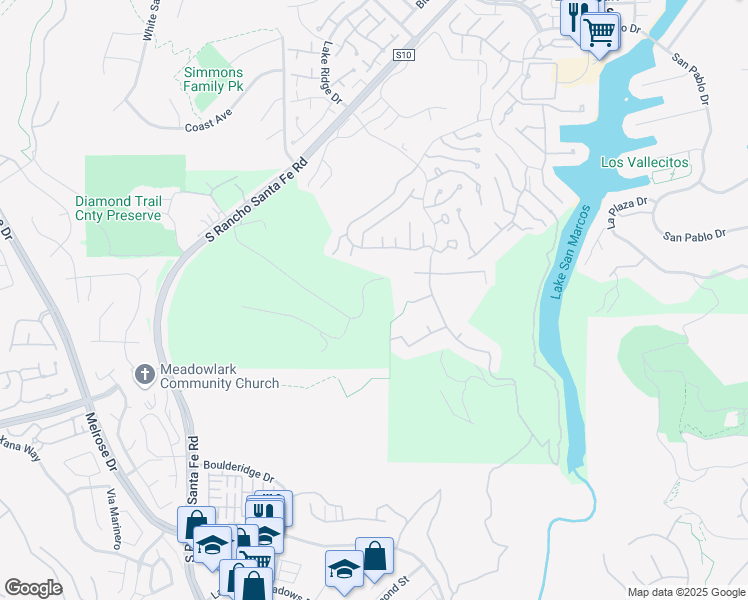map of restaurants, bars, coffee shops, grocery stores, and more near 1425 Via Del Corvo in San Marcos