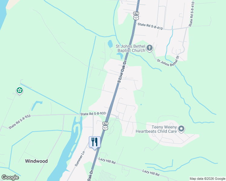 map of restaurants, bars, coffee shops, grocery stores, and more near 2429 South Live Oak Drive in Moncks Corner