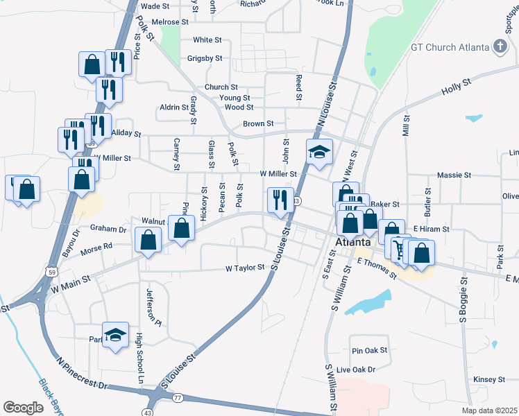 map of restaurants, bars, coffee shops, grocery stores, and more near in Atlanta