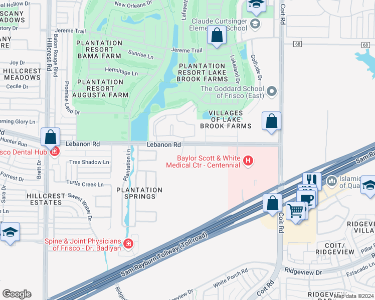 map of restaurants, bars, coffee shops, grocery stores, and more near 11777 Lebanon Road in Frisco