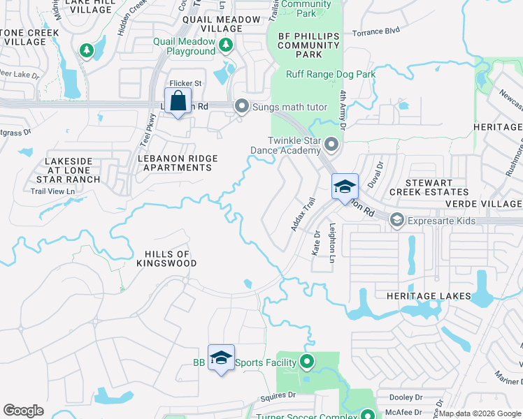 map of restaurants, bars, coffee shops, grocery stores, and more near 4381 Hartebeest Trail in Frisco