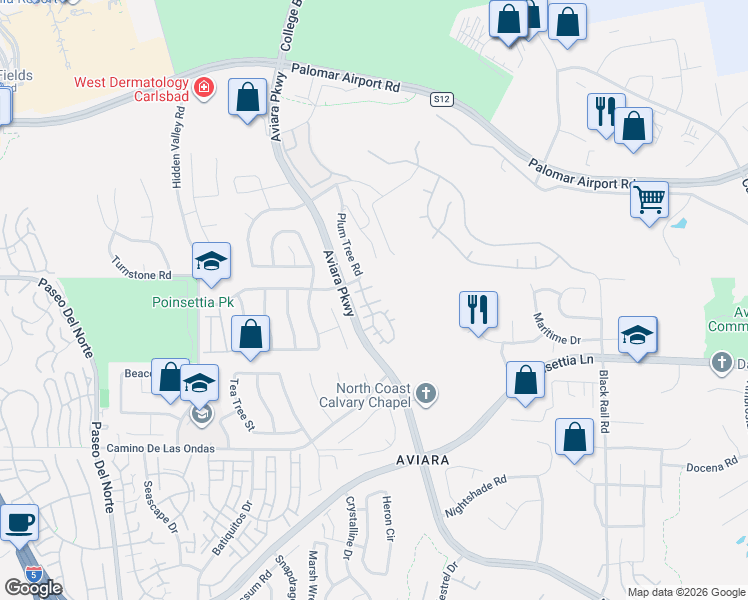 map of restaurants, bars, coffee shops, grocery stores, and more near 6667 Daylily Drive in Carlsbad