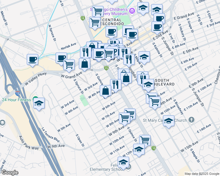 map of restaurants, bars, coffee shops, grocery stores, and more near 529 W 4th Ave in Escondido
