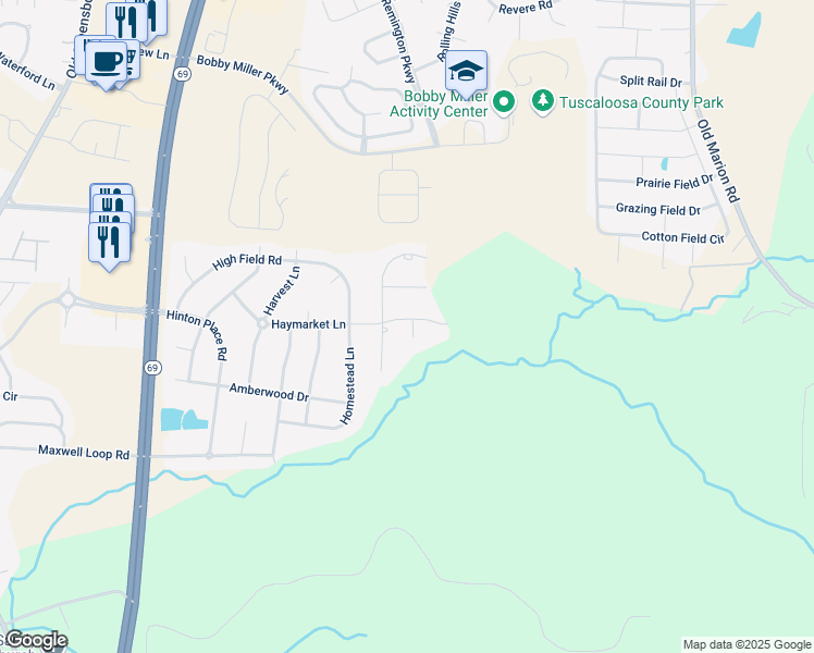map of restaurants, bars, coffee shops, grocery stores, and more near 529 Haymarket Lane in Tuscaloosa