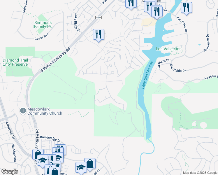 map of restaurants, bars, coffee shops, grocery stores, and more near 1033 Camino Del Arroyo Drive in San Marcos