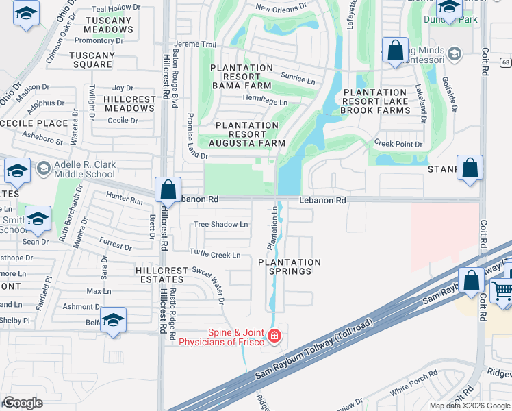 map of restaurants, bars, coffee shops, grocery stores, and more near 11014 Spring Lake Road in Frisco