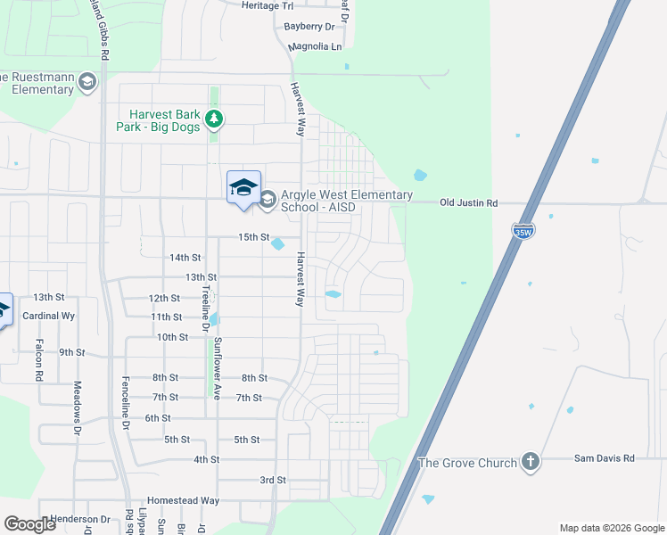 map of restaurants, bars, coffee shops, grocery stores, and more near 7551 Praire Mound Cemetary Road in Argyle