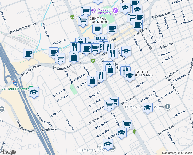 map of restaurants, bars, coffee shops, grocery stores, and more near 529 West 4th Avenue in Escondido