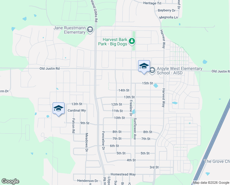 map of restaurants, bars, coffee shops, grocery stores, and more near 1504 13th Street in Argyle