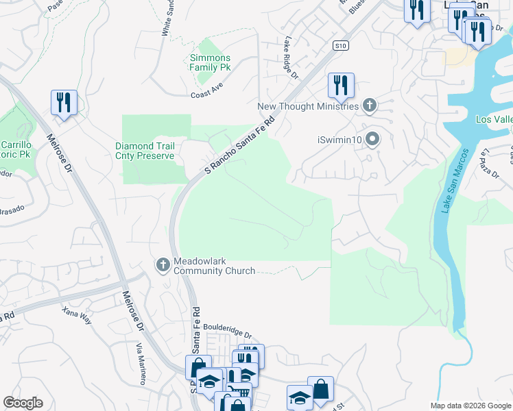 map of restaurants, bars, coffee shops, grocery stores, and more near 1629 Via Allondra in San Marcos