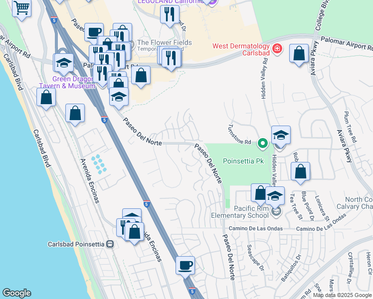map of restaurants, bars, coffee shops, grocery stores, and more near 912 Caminito Madrigal in Carlsbad
