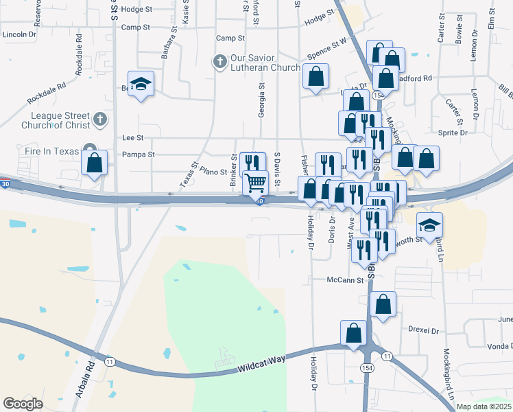 map of restaurants, bars, coffee shops, grocery stores, and more near 468 Shannon Road West in Sulphur Springs