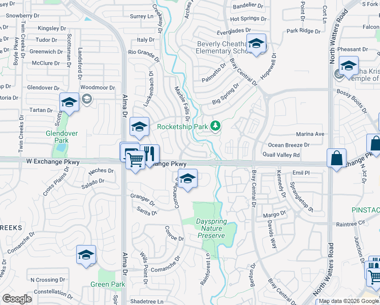 map of restaurants, bars, coffee shops, grocery stores, and more near 1212 Rio Grande Court in Allen