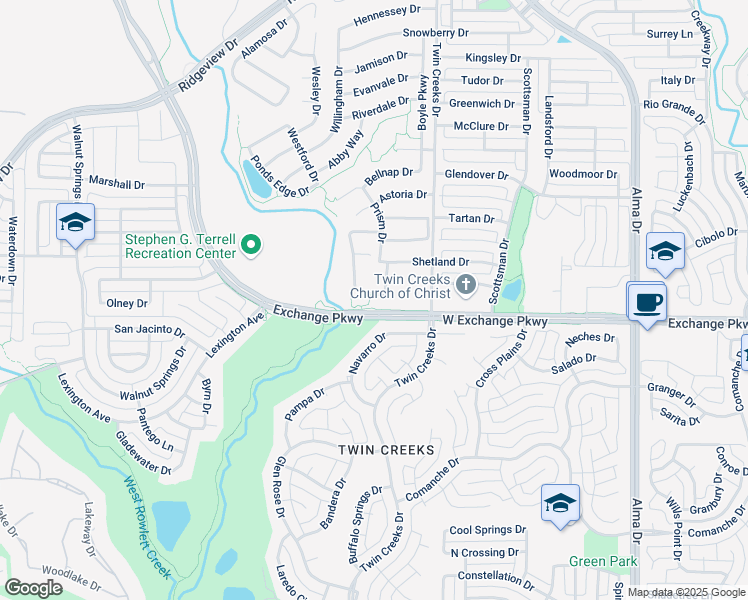 map of restaurants, bars, coffee shops, grocery stores, and more near 1117 Navarro Drive in Allen