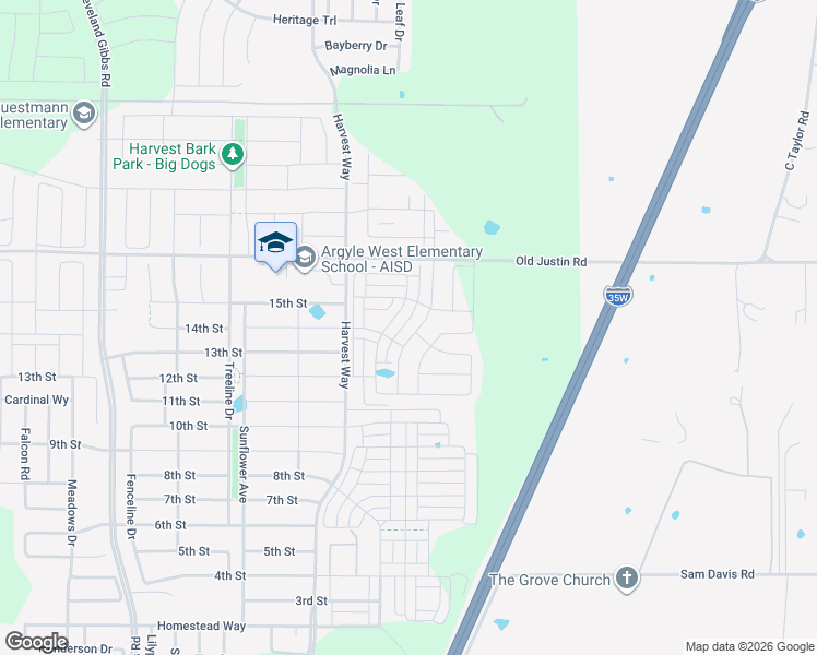 map of restaurants, bars, coffee shops, grocery stores, and more near 7551 Praire Mound Cemetary Road in Argyle