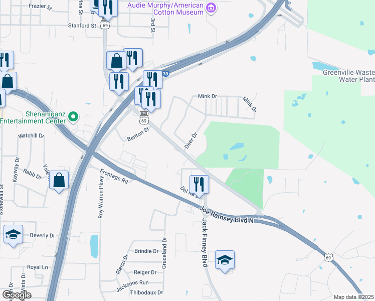 map of restaurants, bars, coffee shops, grocery stores, and more near 623 Deer Drive in Greenville