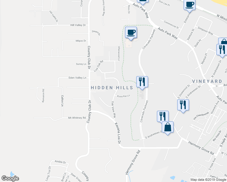 map of restaurants, bars, coffee shops, grocery stores, and more near 2749 Silver Oak Place in Escondido