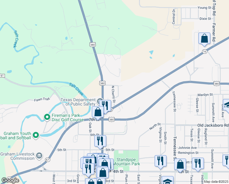 map of restaurants, bars, coffee shops, grocery stores, and more near 117 Walker Street in Graham