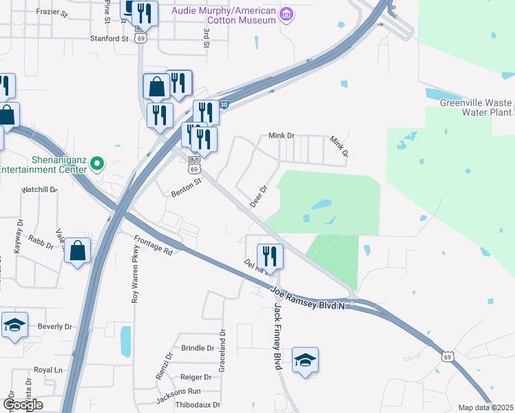 map of restaurants, bars, coffee shops, grocery stores, and more near 623 Deer Drive in Greenville