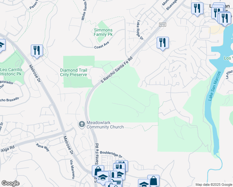 map of restaurants, bars, coffee shops, grocery stores, and more near 1689 Via Allondra in San Marcos