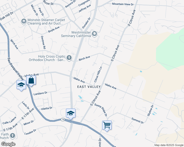 map of restaurants, bars, coffee shops, grocery stores, and more near 1420 Idaho Avenue in Escondido