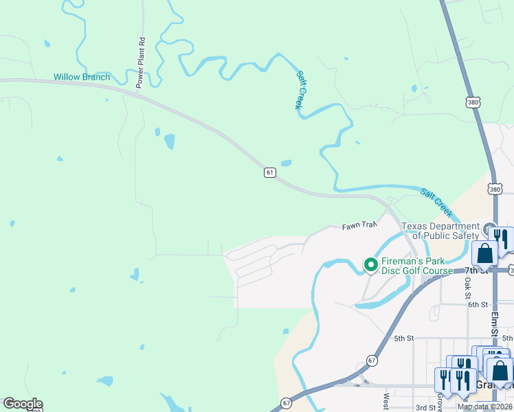 map of restaurants, bars, coffee shops, grocery stores, and more near 2528 FM 3003 in Graham