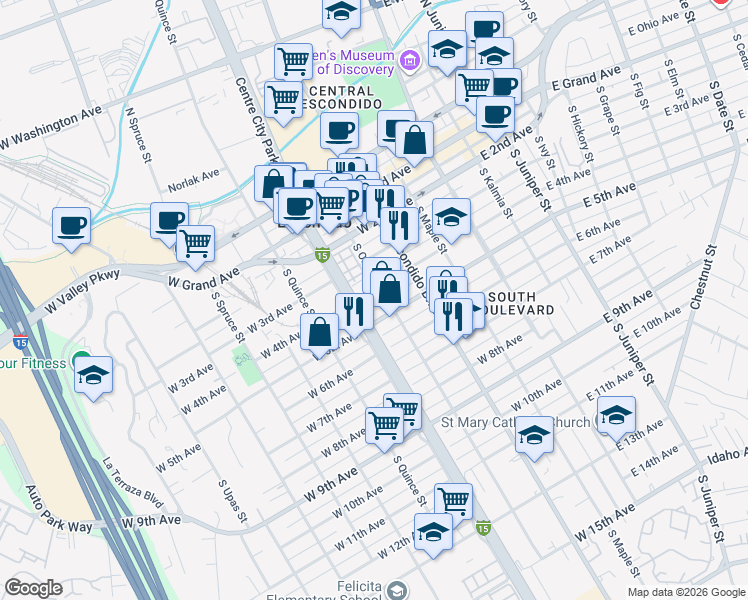 map of restaurants, bars, coffee shops, grocery stores, and more near 419 West 4th Avenue in Escondido