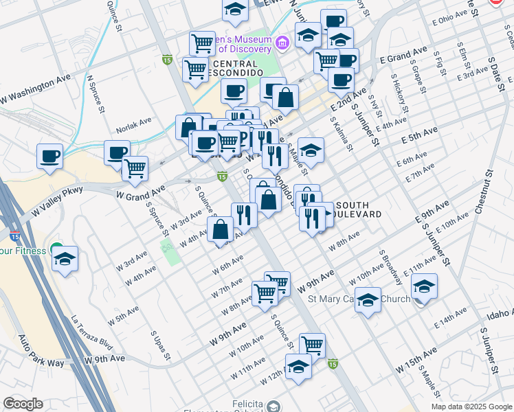 map of restaurants, bars, coffee shops, grocery stores, and more near 419 West 4th Avenue in Escondido