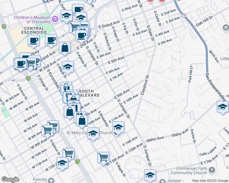 map of restaurants, bars, coffee shops, grocery stores, and more near 331 East 8th Avenue in Escondido
