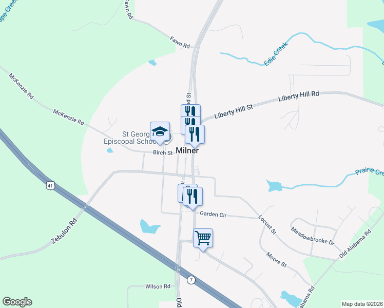 map of restaurants, bars, coffee shops, grocery stores, and more near in Milner