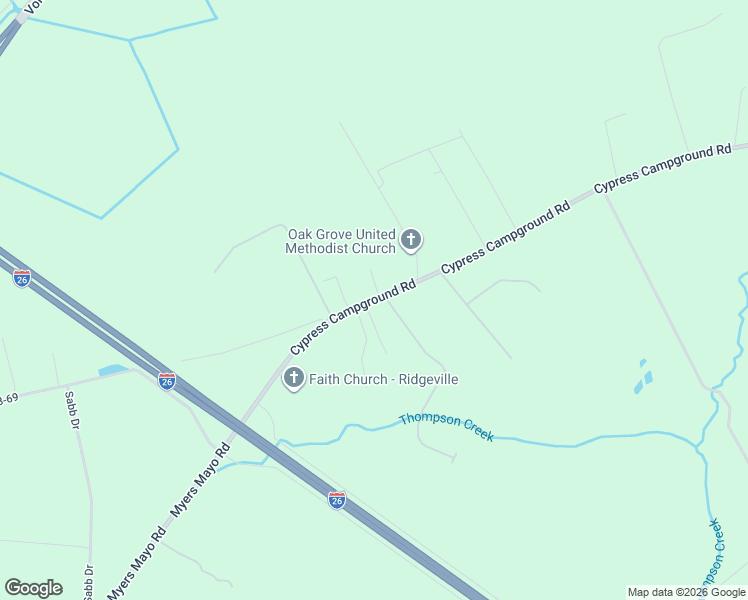 map of restaurants, bars, coffee shops, grocery stores, and more near 1254 Cypress Campground Road in Ridgeville